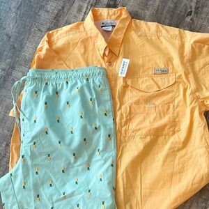 Columbia Men PFG Fishing Shirt Yellow Buttons Down Size XXL